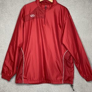 Rawlings Baseball Sports Water Repellent Pullover Windbreaker LS Jacket Red Lg